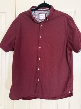 Denim & Flower Ricky Singh Burgundy Micro Dot Button Up Shirt XL